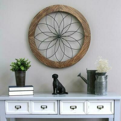 Round Wood and Metal Medallion Wall Decor