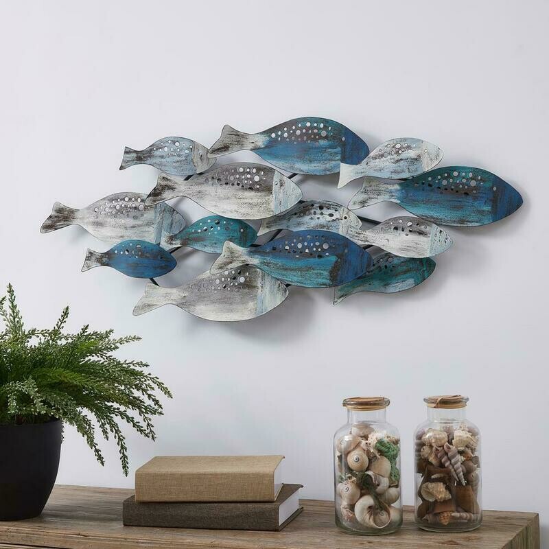 Coastal School of Fish Metal Wall Art Decor For Living Room Bathroom House Condo