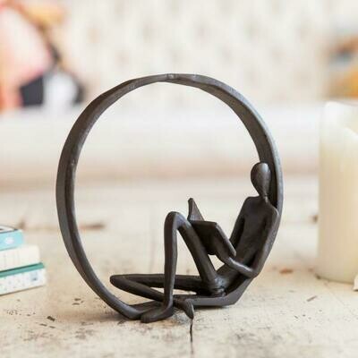 Encircled Reader Cast Iron Sculpture
