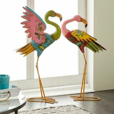 Metal Flamingo Sculptures in Pastel Colors (Set of 2)