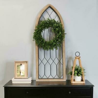 Arched Wood and Metal Farmhouse Window Panel Art Piece For Home Decoration Decor