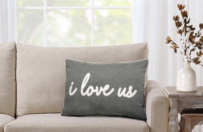 Decorative Throw Pillow, I Love Us Sentiment Chenille, Oblong, Grey, 14&quot; x 20&quot;, 1Pack
