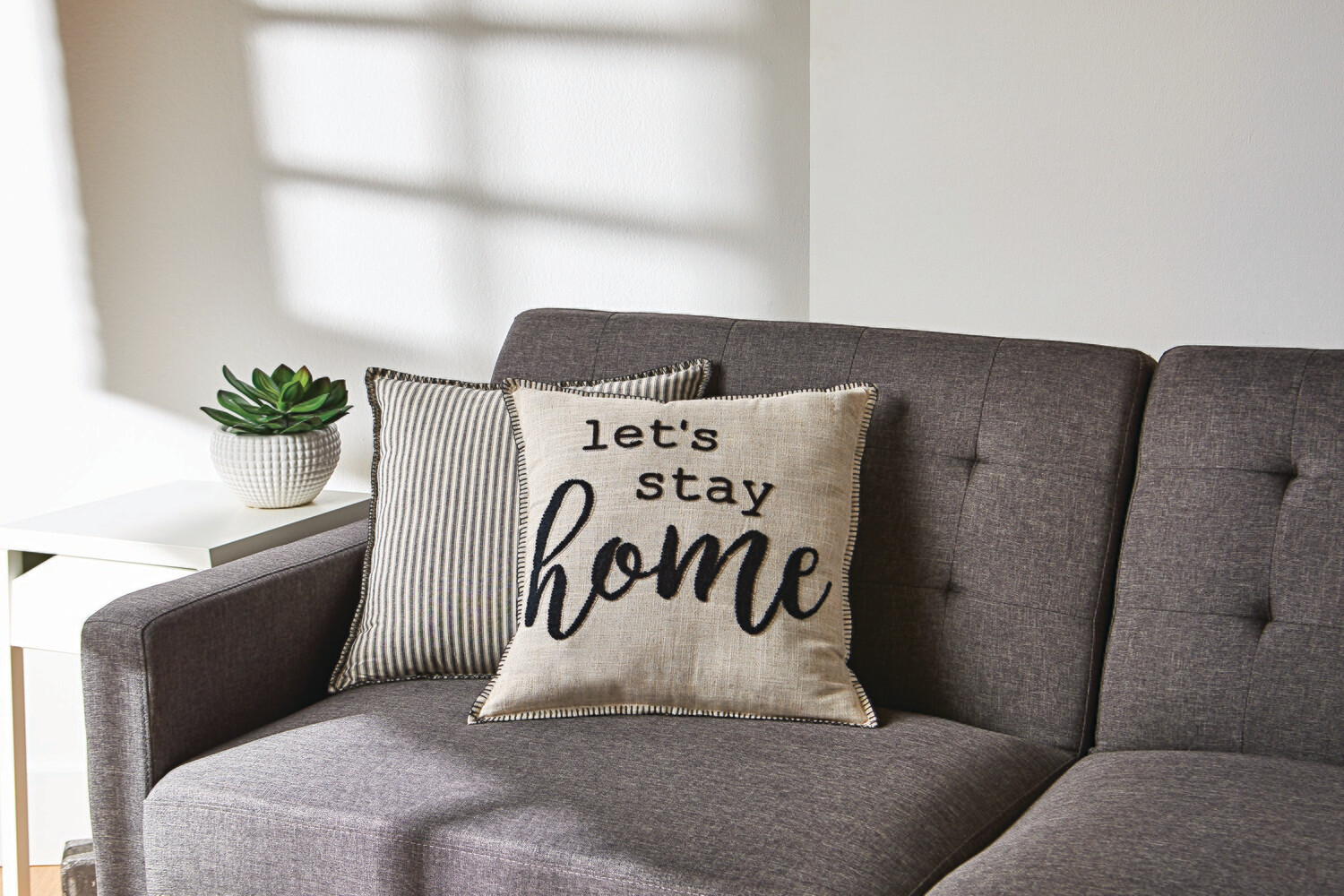 Decorative Throw Pillow, Let&#39;s Stay Home Sentiment, Square, Tan, 18&quot; x 18&quot;, 1Pack