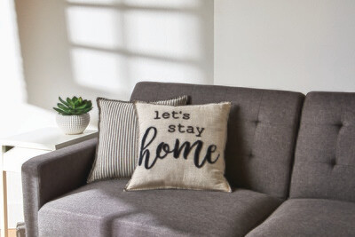 Decorative Throw Pillow, Let&#39;s Stay Home Sentiment, Square, Tan, 18&quot; x 18&quot;, 1Pack