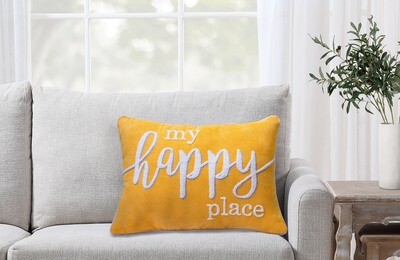 Decorative Throw Pillow, My Happy Place, Oblong, Yellow, 14&quot; x 20&quot;, 1Pack