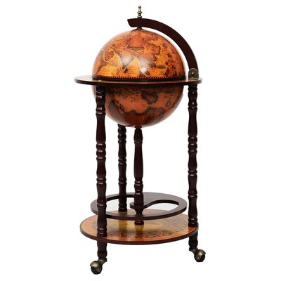 36&#39;&#39; Wood Globe Wine Bar Stand 16th Century Italian Rack Liquor Bottle Shelf