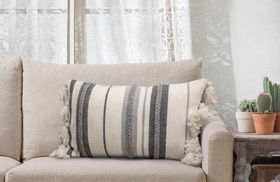 Decorative Throw Pillow, Stripe Oversize, Oblong, Ivory/Grey, 14&#39;&#39; x 24&#39;&#39;, 1Pack