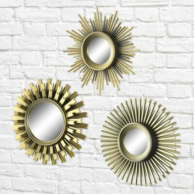 3-Piece Round Sunburst Mirror Set in Gold Finish home decor wall art bedroom living room