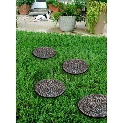 A1HC Set of 4 Garden Stepping Stone, Bronze 12 in. x 12 in. Rubber, Outdoor Decorative Tray Step Mat