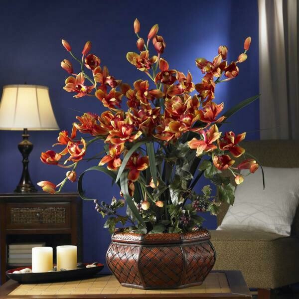 36 in. H Burgundy Large Cymbidium Silk Flower Arrangement