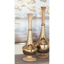21 in. x 7 in. Gold Modern Aluminum and Mango Wood Novelty Vase