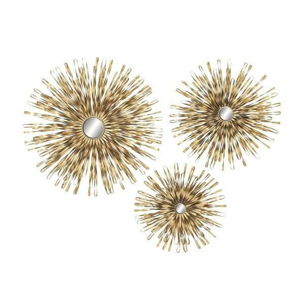 Modern Copper Gold Iron Band and Mirror Wall Decor (Set of 3)