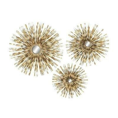 Modern Copper Gold Iron Band and Mirror Wall Decor (Set of 3)
