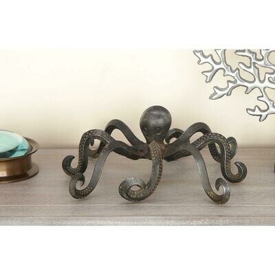 4 in. x 12 in. Decorative Octopus Sculpture in Tarnished Black Iron