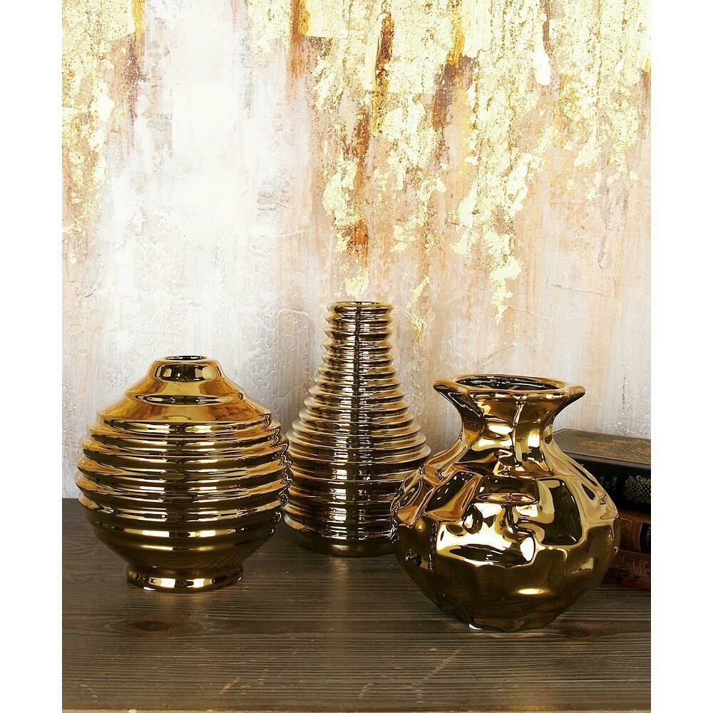 6 in. Modern Aluminum Gold Ceramic Decorative Vases (Set of 3)