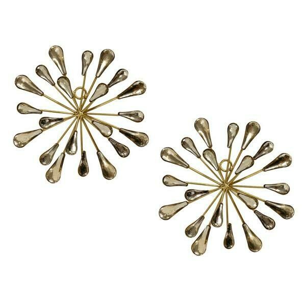 7 in. x 7 in. Metal and Acrylic Gold Starburst Wall Art (Set of 2)