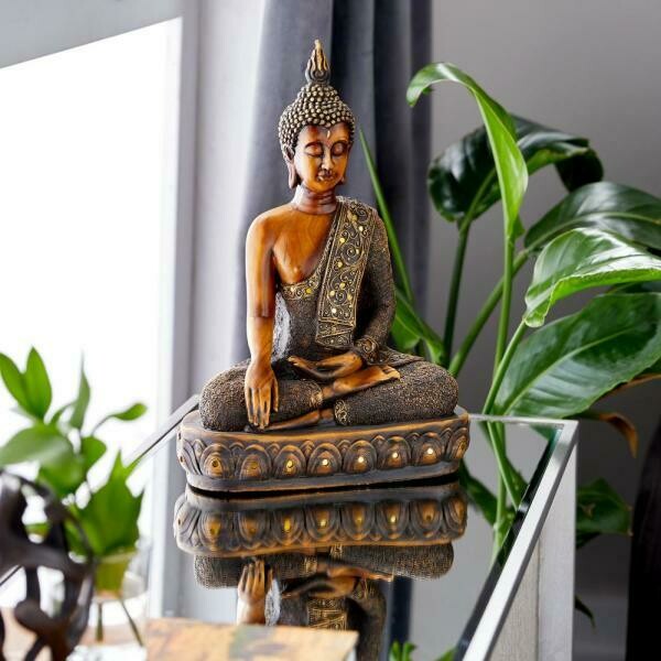 Polystone Sitting Buddha Sculpture on Oval Base