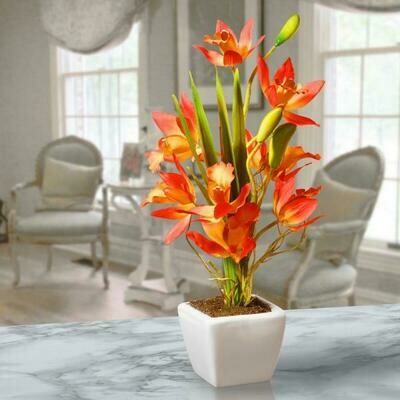 13 in. Artificial Yellow and Orange Orchid Flowers