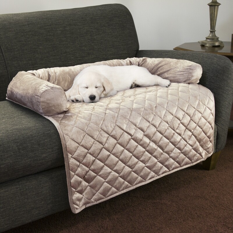 Furniture protector pet cover with bolster - beige 36 x 38