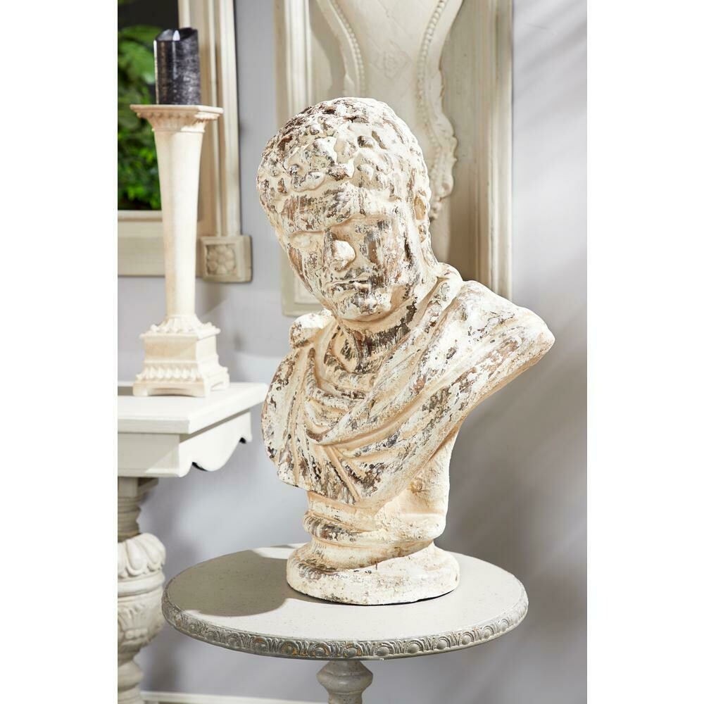 Distressed Beige and Brown Vintage Roman Bust Resin Sculpture