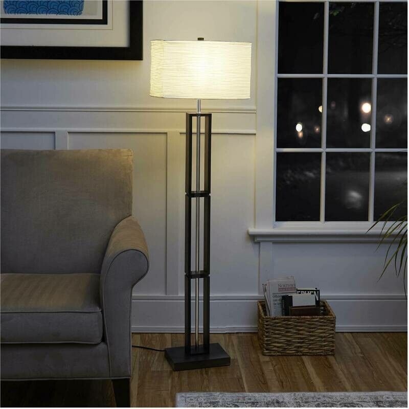 Dark Wood Floor Lamp with Rice Paper Shade