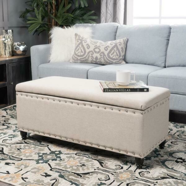 Tatiana Wheat Beige Fabric Storage Bench