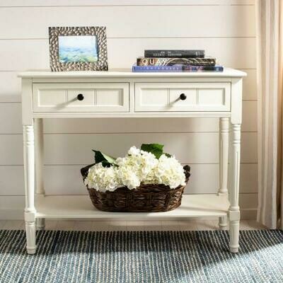 Samantha 36 in. Distressed Cream Standard Rectangle Wood Console Table with Drawers