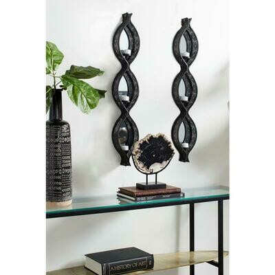 Eclectic Ellipse-Shaped Black Mesh Metal Wall Sconces with Mirrors, Set of 2