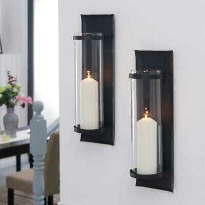 Algarve 16 in. Black Pillar Candle Sconces (Set of 2)