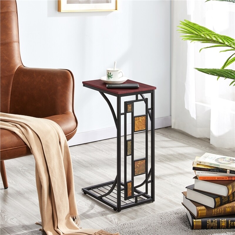 Easyfashion Traditional C Shaped End Table, Brown/Black