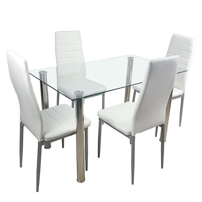 Dinner Table Set Tempered Glass Dining Table with 4pcs Chairs