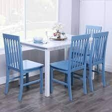 5-Piece Modern Dining Set - White/Powder Blue
