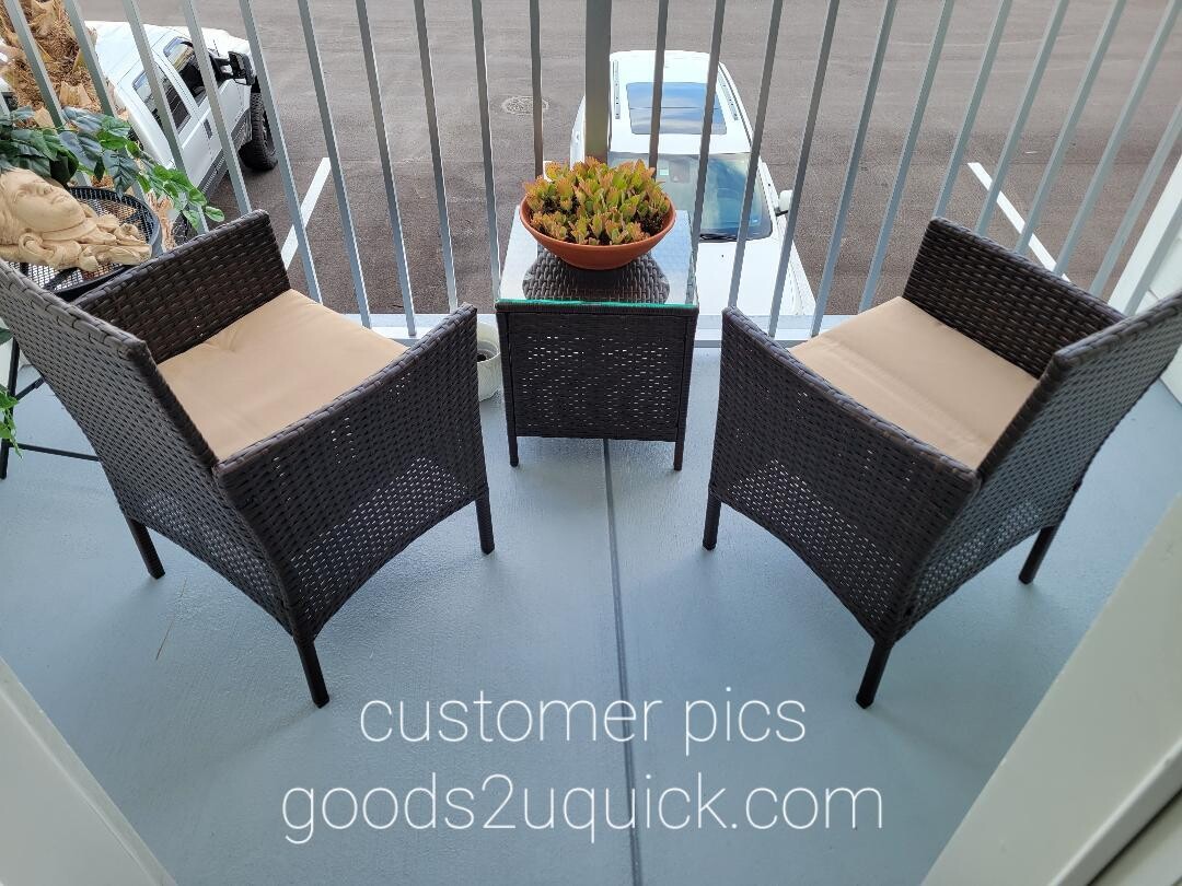 3 Pcs Rattan Wicker Table &amp; Chairs