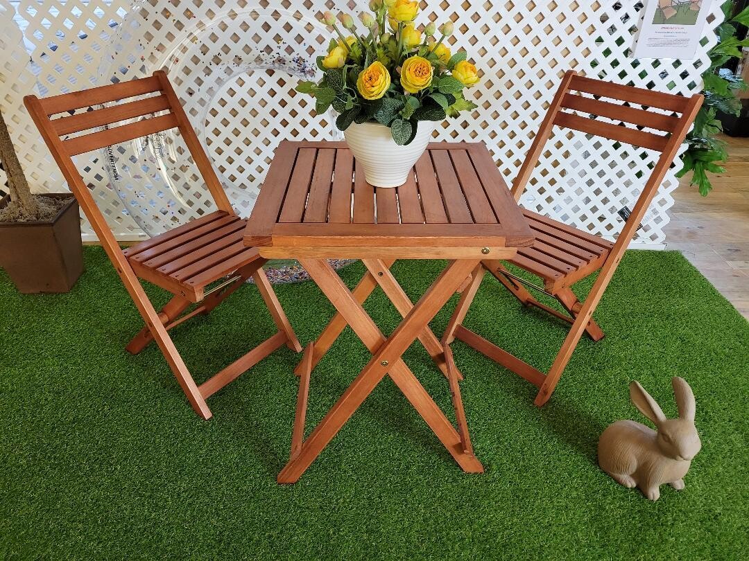 Outdoor Patio Wooden Bistro Set 3 Piece Natural Folding Table Chair Portable NEW