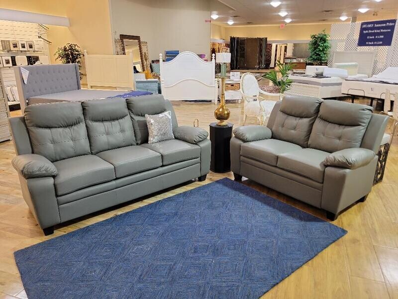 Linen-Like 2 Piece Sofa and Loveseat Set, Grey