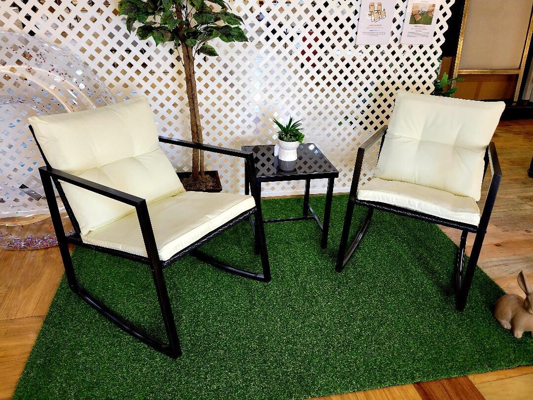 Patio Furniture Bistro Table Chairs Set 3 Pcs Wicker Rocker Front Porch Garden