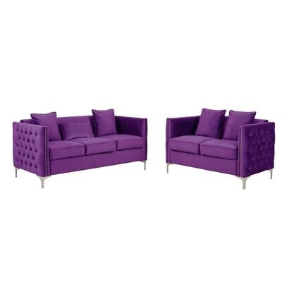 Elegant Modern Bayberry Purple Velvet Sofa Loveseat Living Room Set