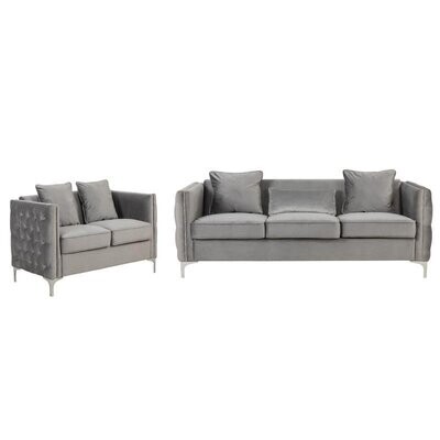 Elegant Modern Bayberry Gray Velvet Sofa Loveseat Living Room Set