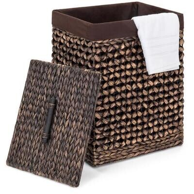 Water Hyacinth Woven Laundry Hamper Basket w/ Removable Liner, Lid
