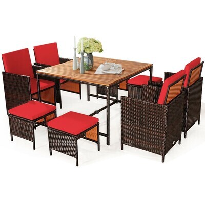 Beautiful 9 Pieces Patio Rattan Dining Cushioned Chairs Set