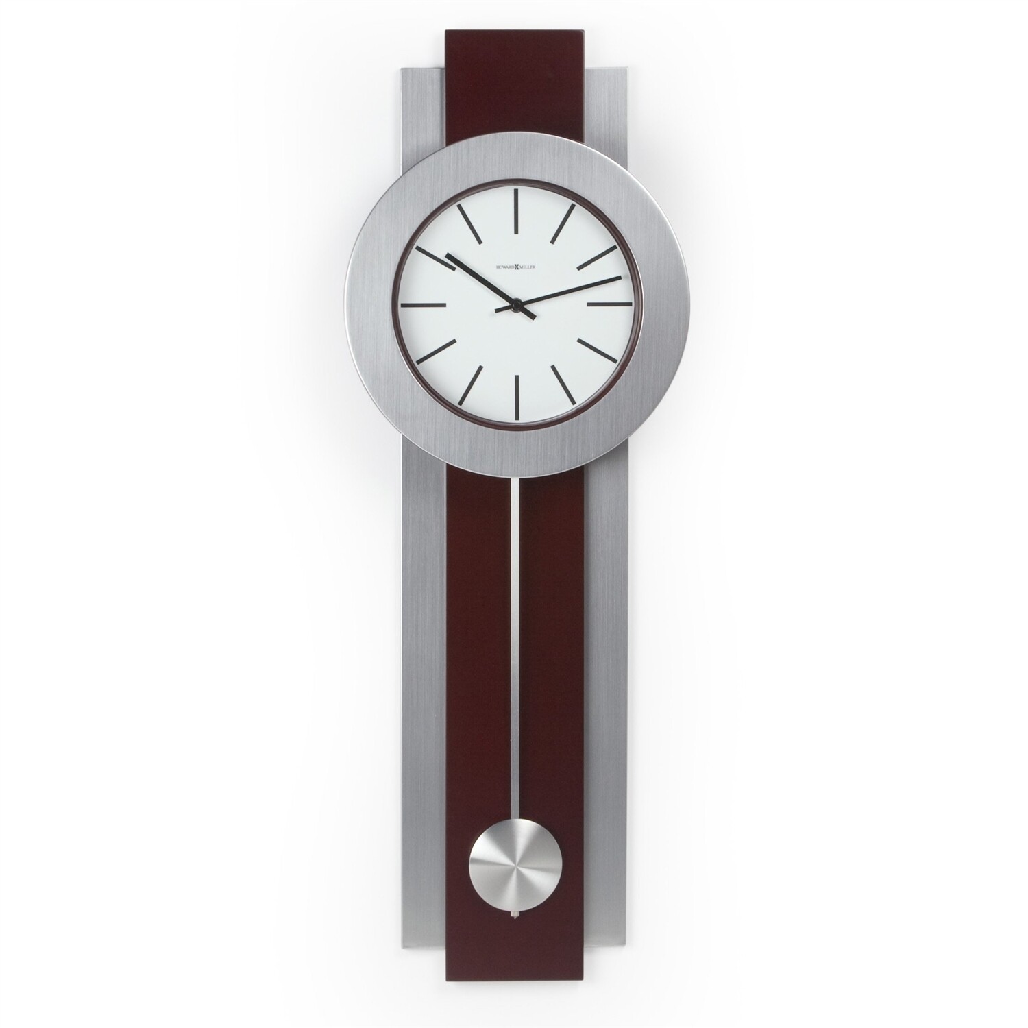 Modern Pendulum Style Wall Clock in Dark Merlot Cherry &amp; Nickel