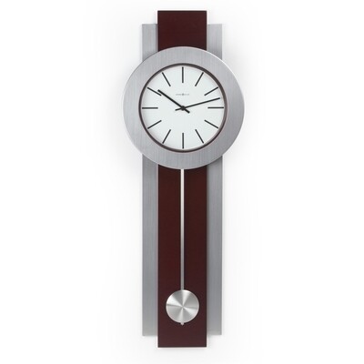 Modern Pendulum Style Wall Clock in Dark Merlot Cherry &amp; Nickel