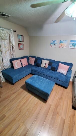 3 Piece Blue Microfiber 4-Seater L-Shaped Left-Facing Chaise Sectional Sofa with Ottoman