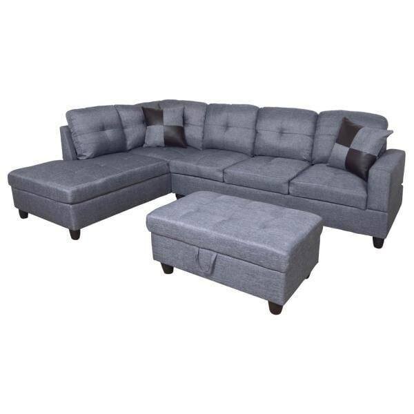 Dark Gray Microfiber 3-Seater Left-Facing Chaise Sectional Sofa with Ottoman
