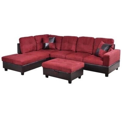 Cherry Red Microfiber 3-Seater Left-Facing Chaise Sectional Sofa with Ottoman