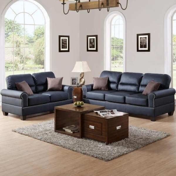 2-Piece Black Sofa Set Bonded Leather