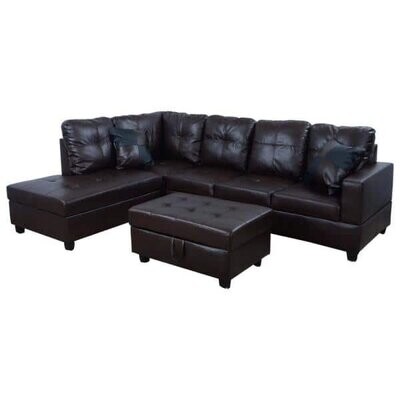 Brown Left Facing Chaise Sectional Sofa with Storage Ottoman