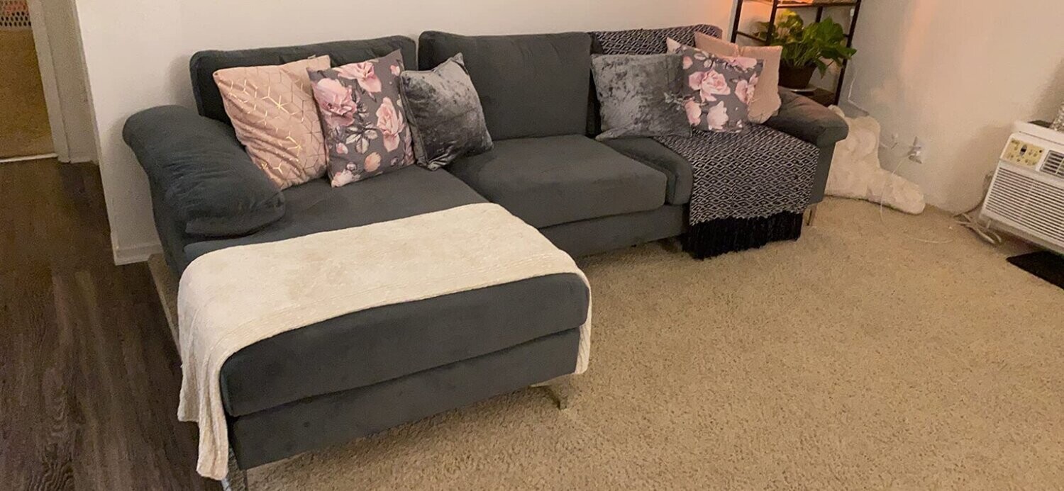 Modern Sectional Style Velvet with Extra Wide Chaise Lounge