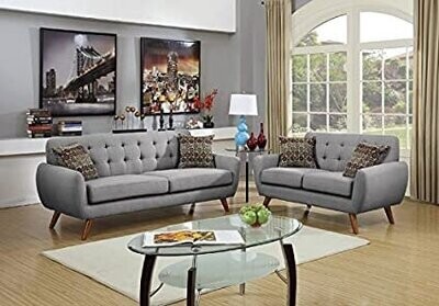 Linen-Like 2 Piece Sofa and Loveseat Set, Grey