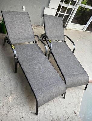Costway 2PCS Patio Lounge Chair Chaise Adjustable Reclining Armrest Grey